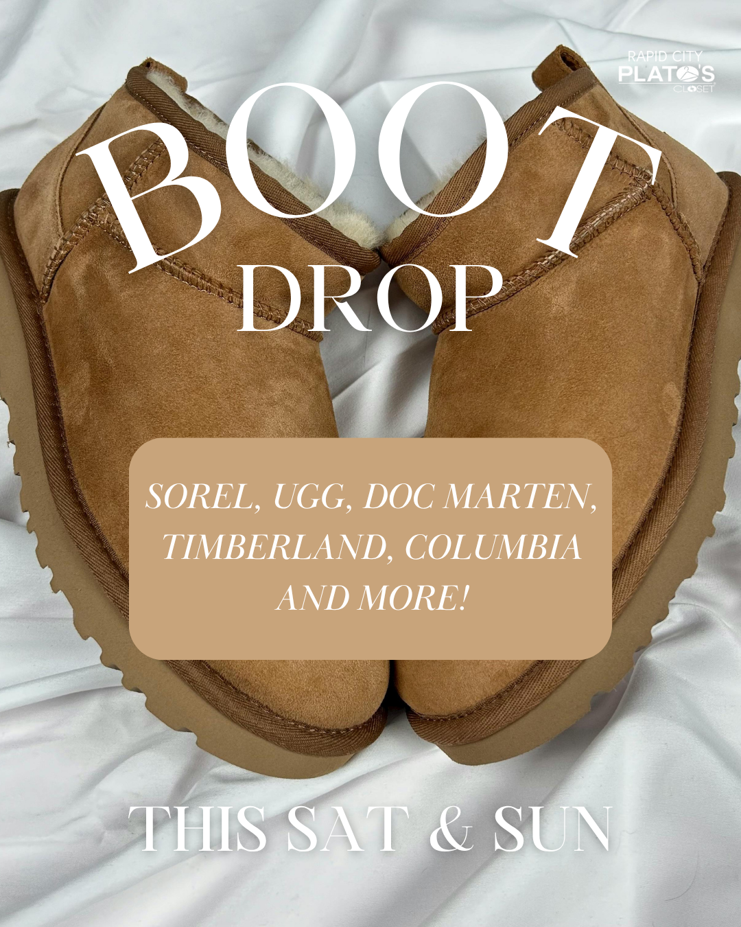 A pair of tan ankle length boots are sitting toe to toe atop a white sheet.